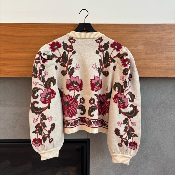 NWT Farm Rio Ravenala Floral-intarsia Knitted Cardigan Cream, Size L - Picture 14 of 15
